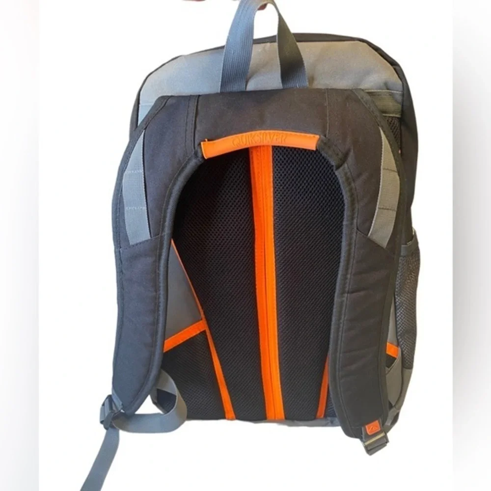 Quicksilver backpack book bag with laptop tablet sleeve. Orange and gray